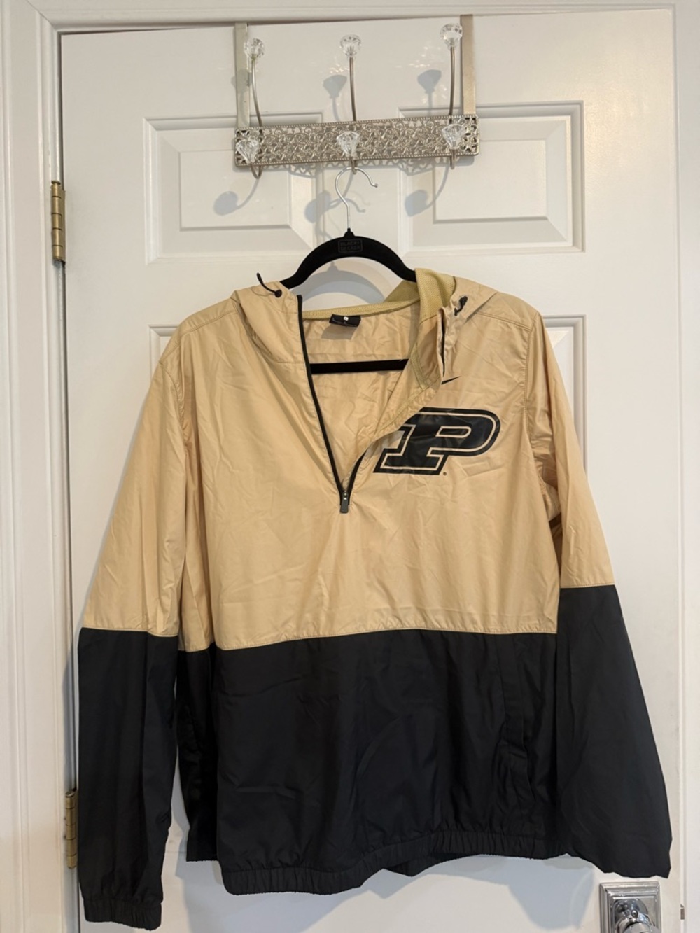 Nike Two-Tone Beige and Black Windbreaker Pullover with Hood